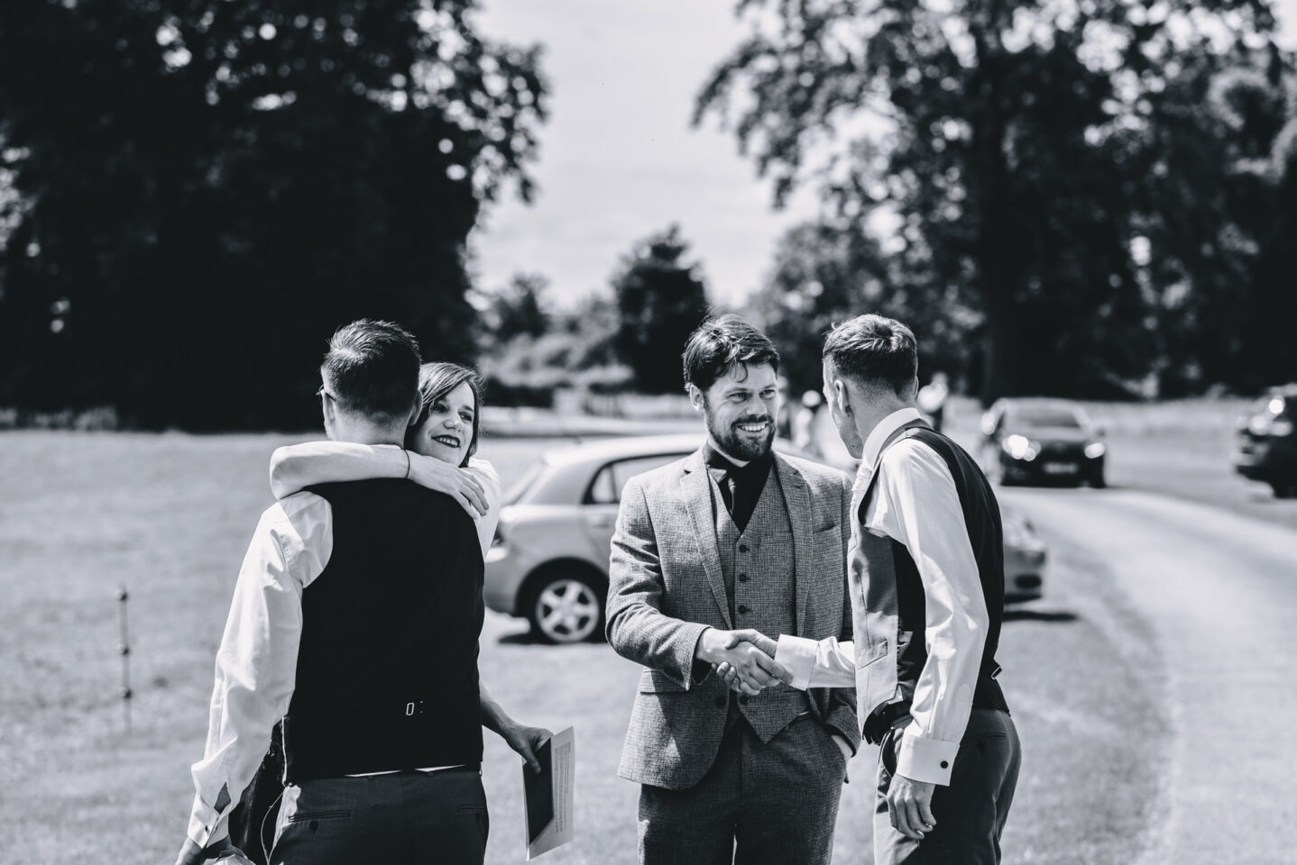 guests arrive at church wedding