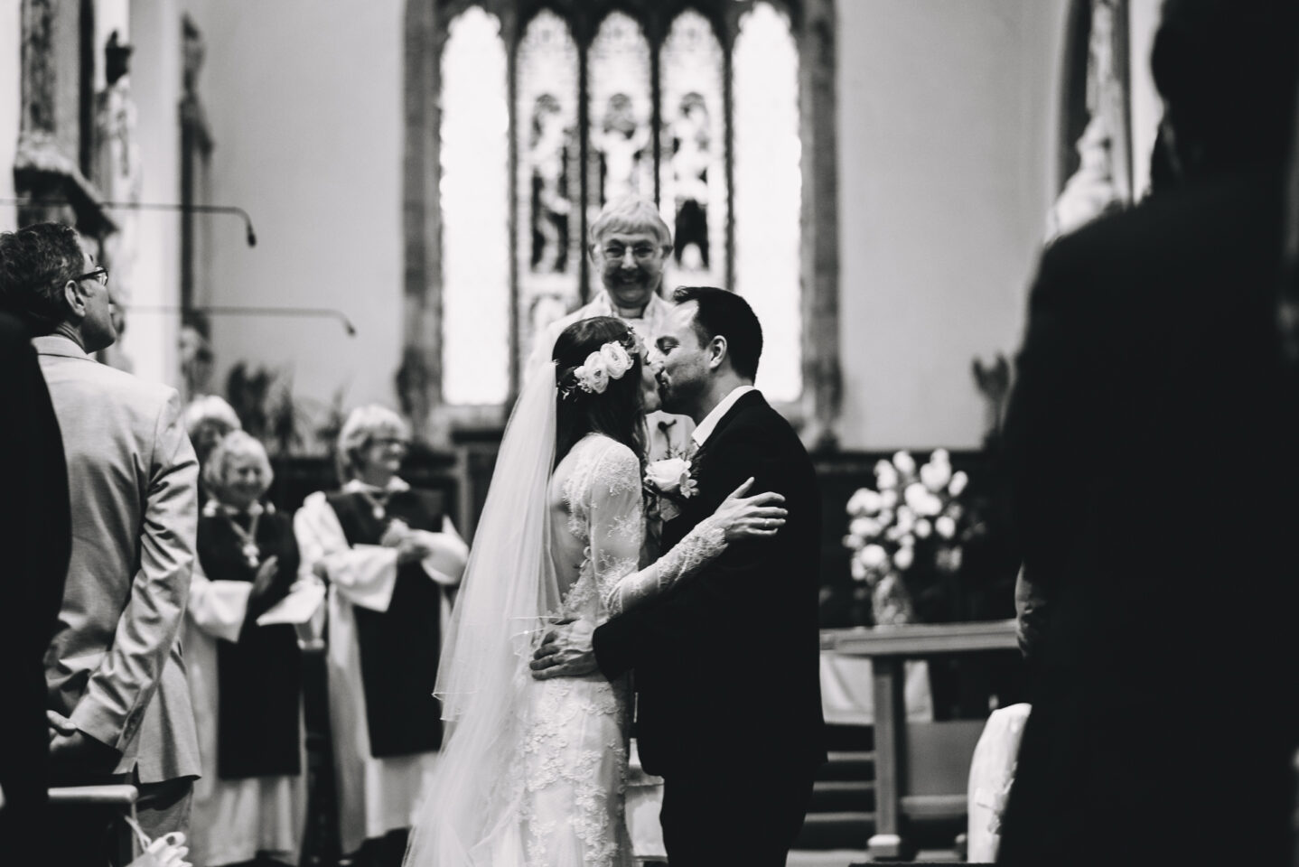 bride and groom during church wedding service